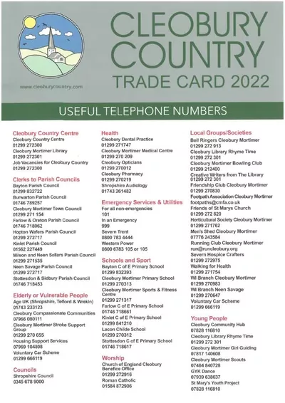 Would you like to advertise in the Cleobury Country Trade Card for 2023?